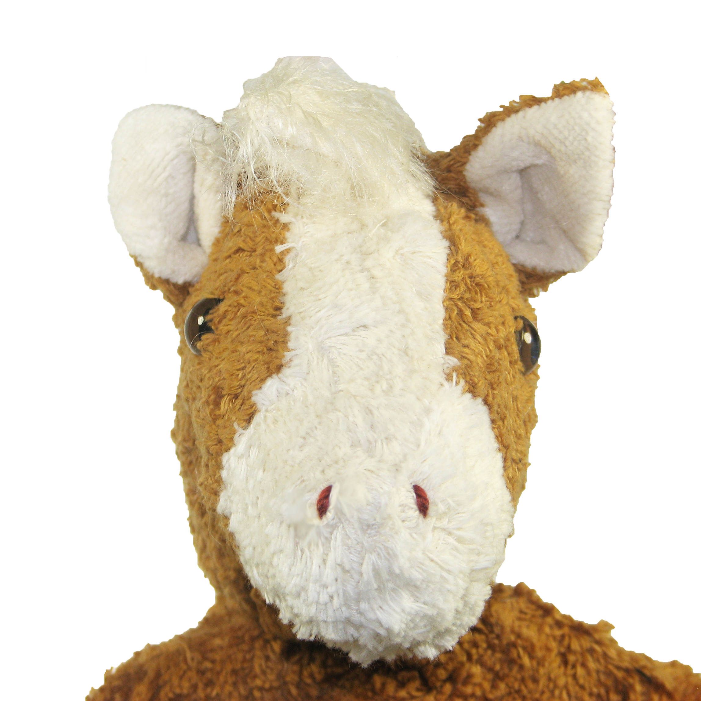 Kallisto hand puppet horse, portrait with a cream-coloured blaze, light mane and brown coat