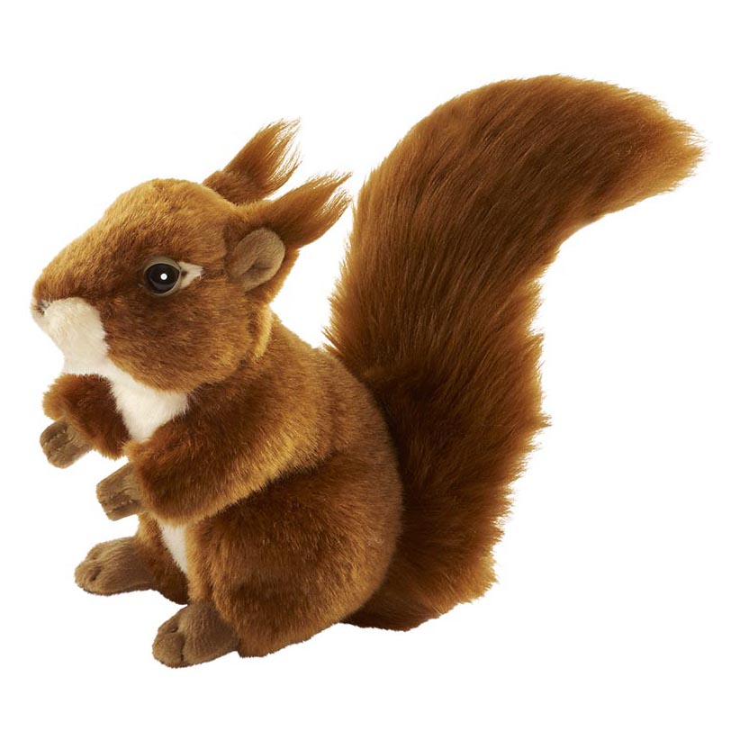 Squirrel plush toy by Anima in russet with a white chest, ear tufts and a large bushy tail
