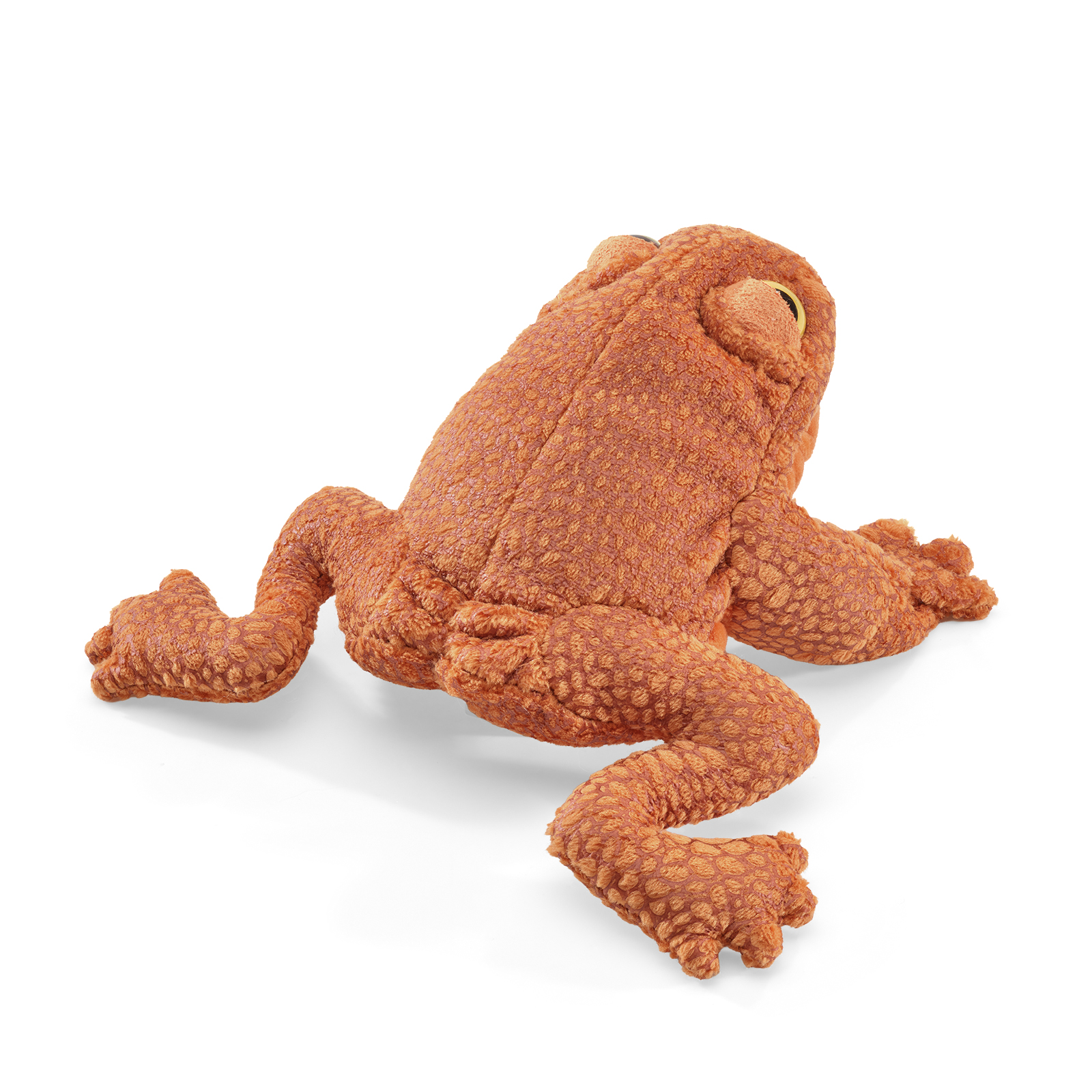 Folkmanis Fingerpuppe mini Kröte in Rostbraun mit strukturiertem Plüsch und goldenen Augen, schräge Aufsicht