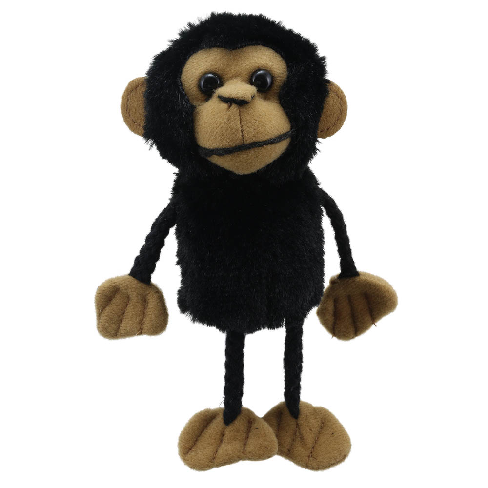 The Puppet Company Fingerpuppe Schimpanse, schwarze Puppe mit beigem Gesicht und langen Stoffbeinen
