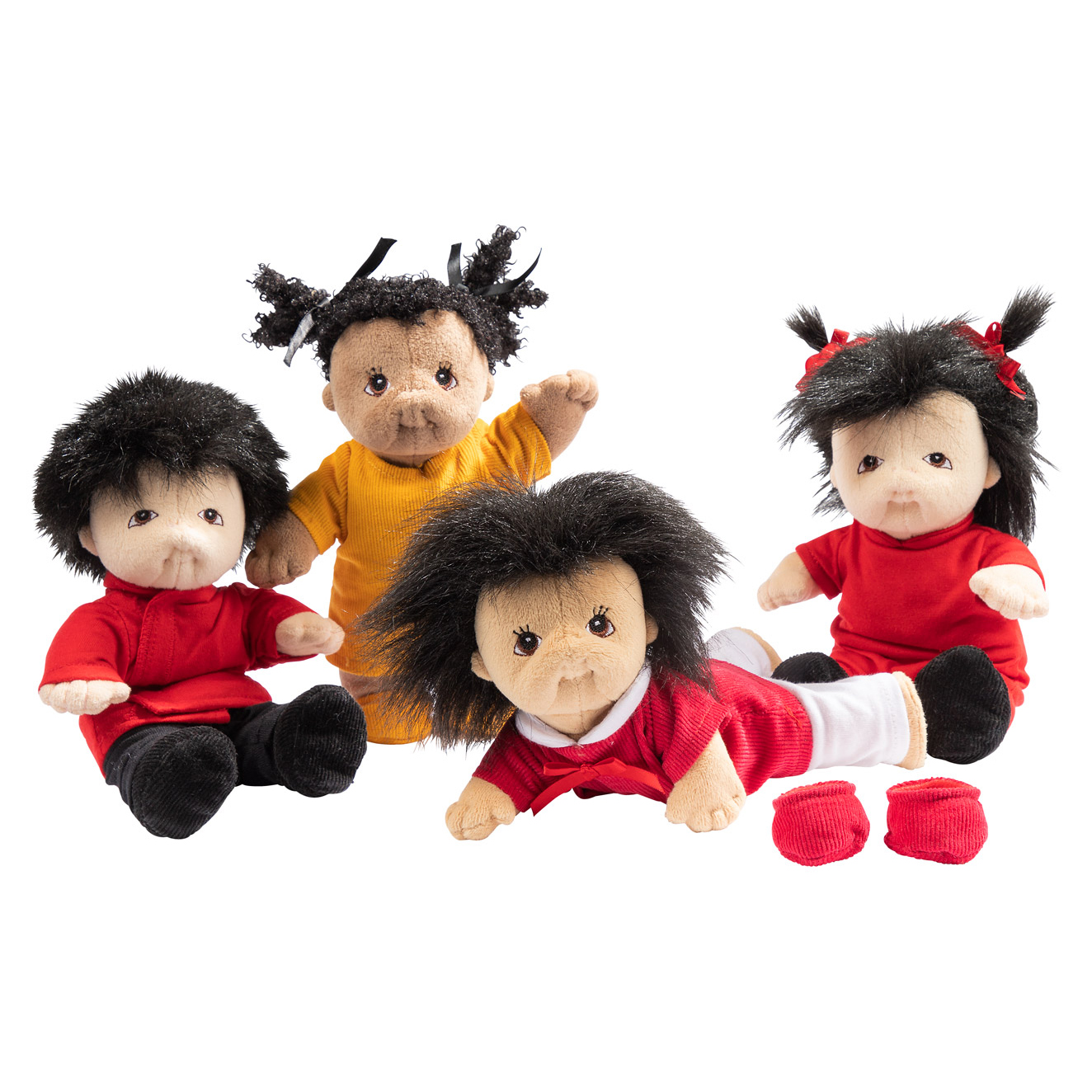 Joyk bendable doll set Best Friends: four small fabric dolls with different hairstyles and skin tones