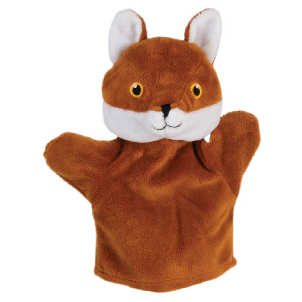 The Puppet Company baby hand puppet fox, orange puppet with a white muzzle and ear insides