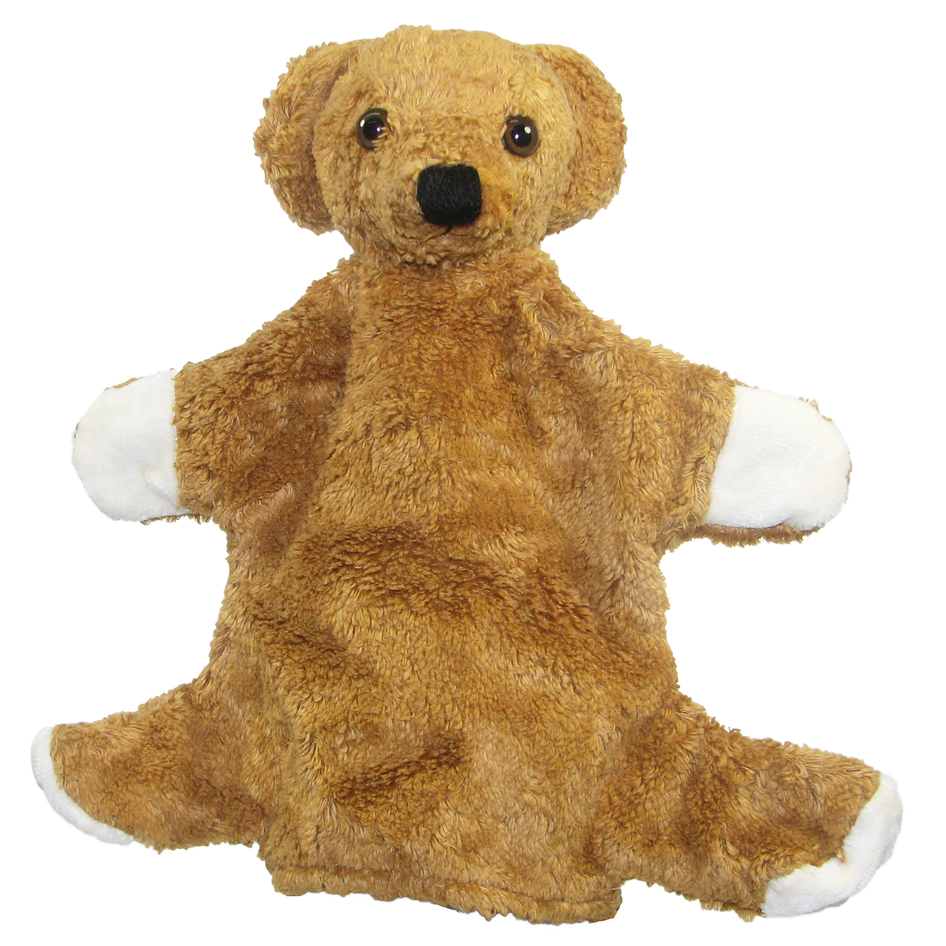 Kallisto hand puppet bear brown, front view with white paws and brown fur