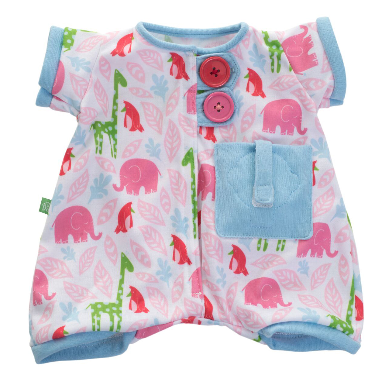 Pocket-Friends-Schlafanzug in Pink von Rubens Barn mit Elefanten-Muster und blauer Brusttasche