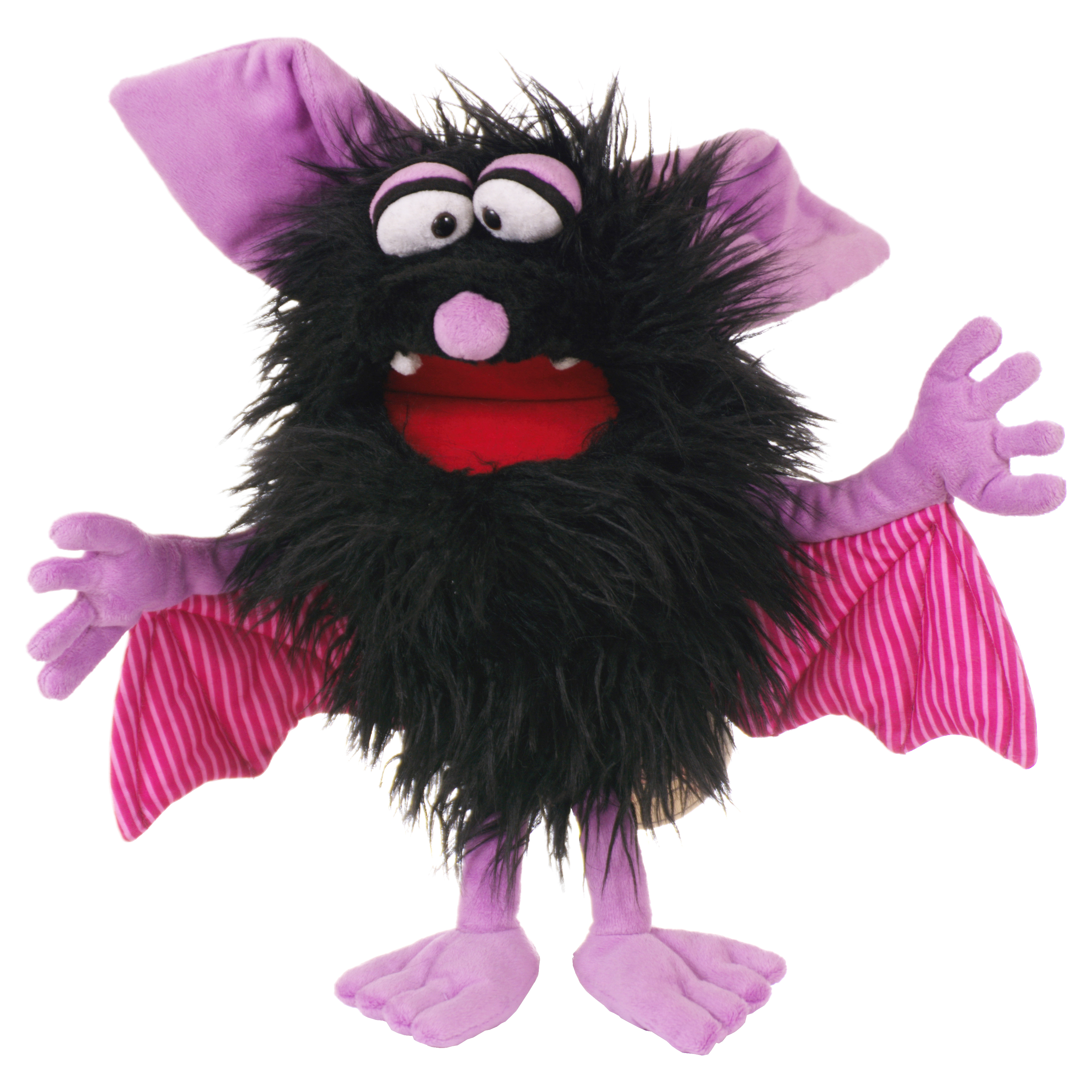 Living Puppets hand puppet Bammel from the Monster to go series: black bat monster with purple ears and striped wings