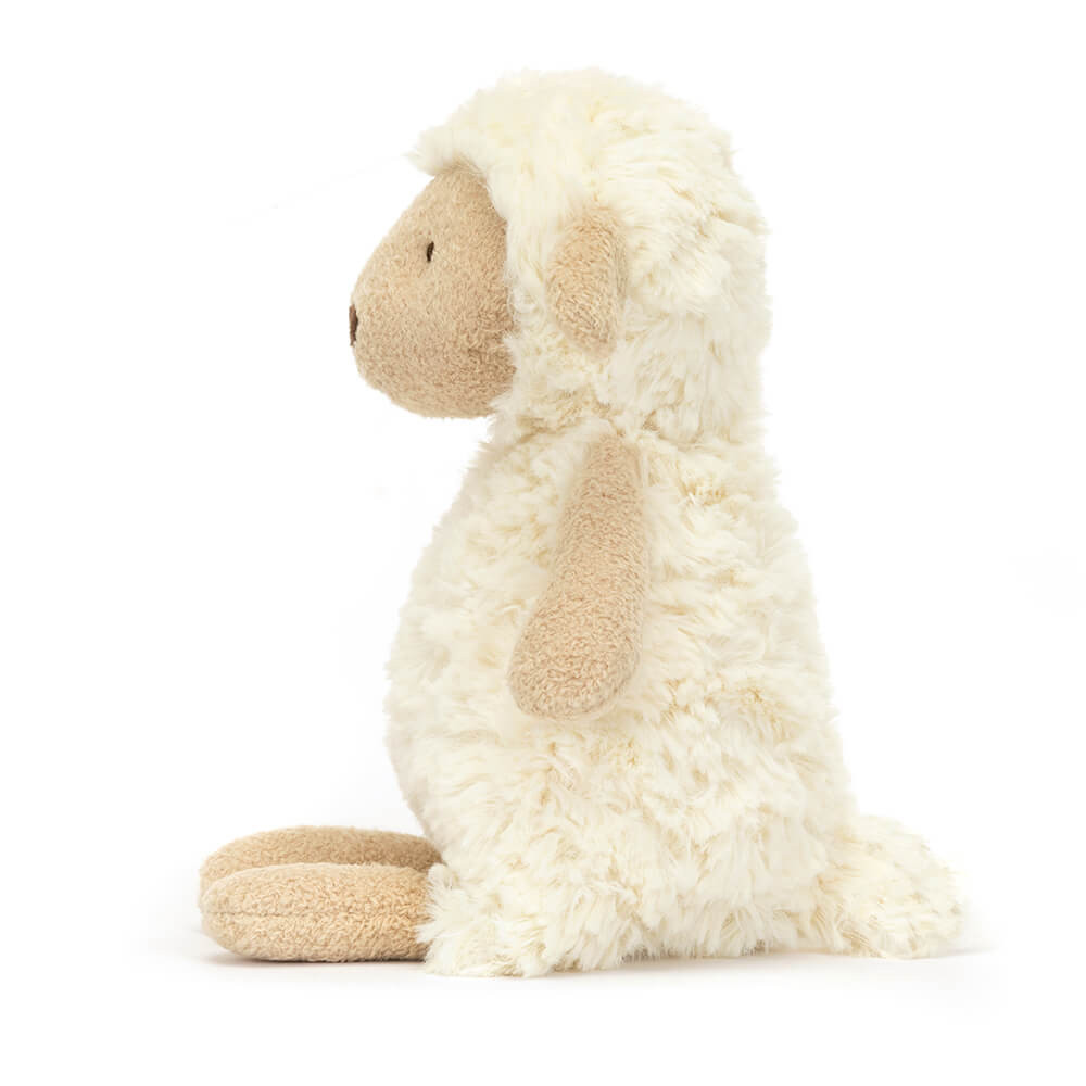 Jellycat plush toy lamb Lollie Lamb, cream-coloured curly plush toy, side view