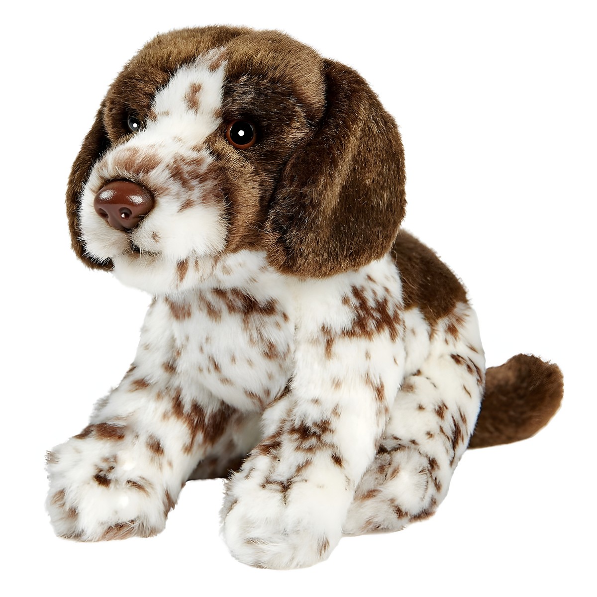 Sitting Pointer puppy by Anima with brown-spotted white fur and brown floppy ears