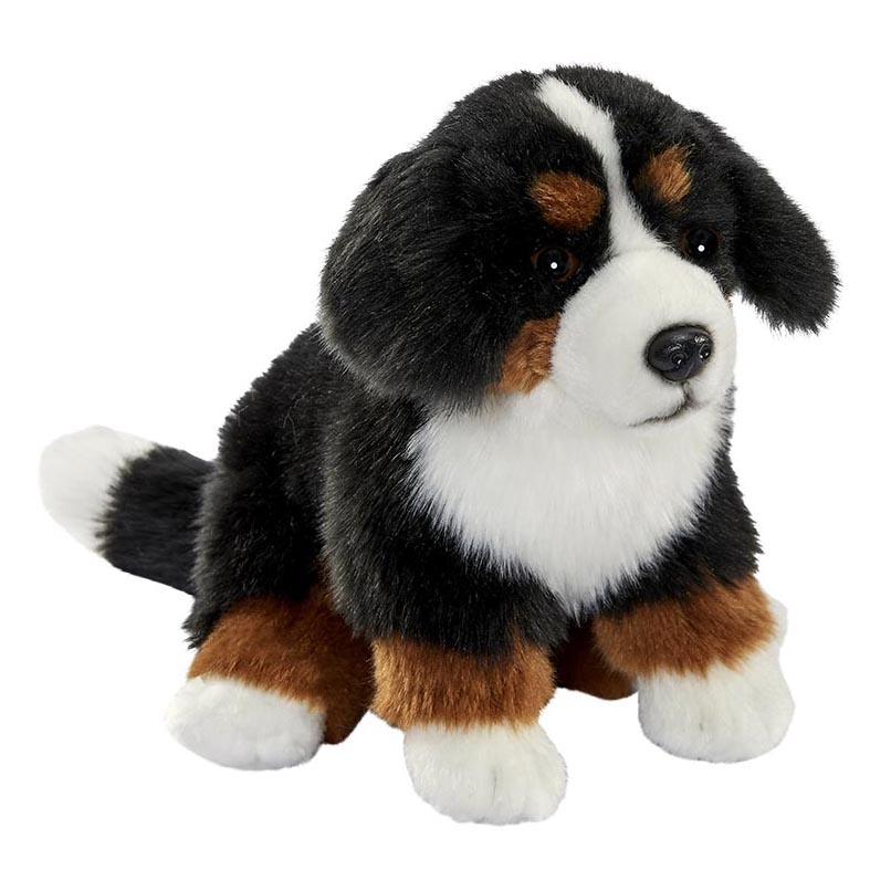Sitting Bernese Mountain Dog puppy by Anima with black, white and brown fur and a white blaze