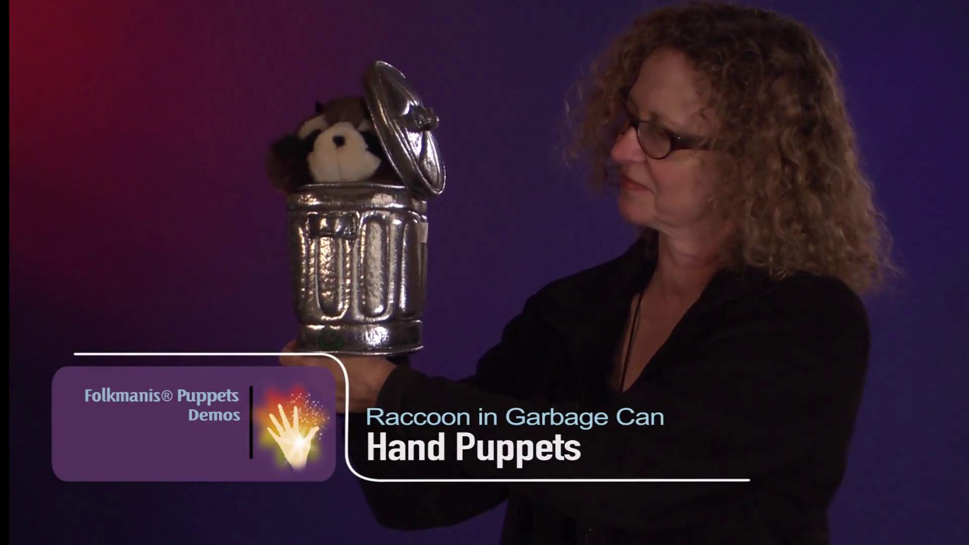 Folkmanis Handpuppe Waschbär in der Mülltonne Demo