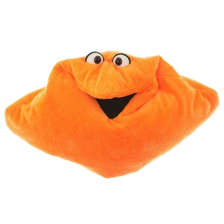 Living Puppets dream cuddle cushion in orange, plush cushion with a face and an open mouth