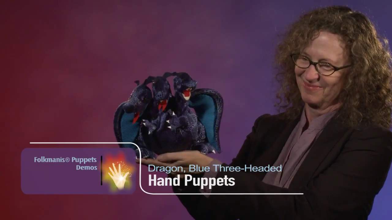 Folkmanis Handpuppe blauer dreiköpfiger Drache Demo