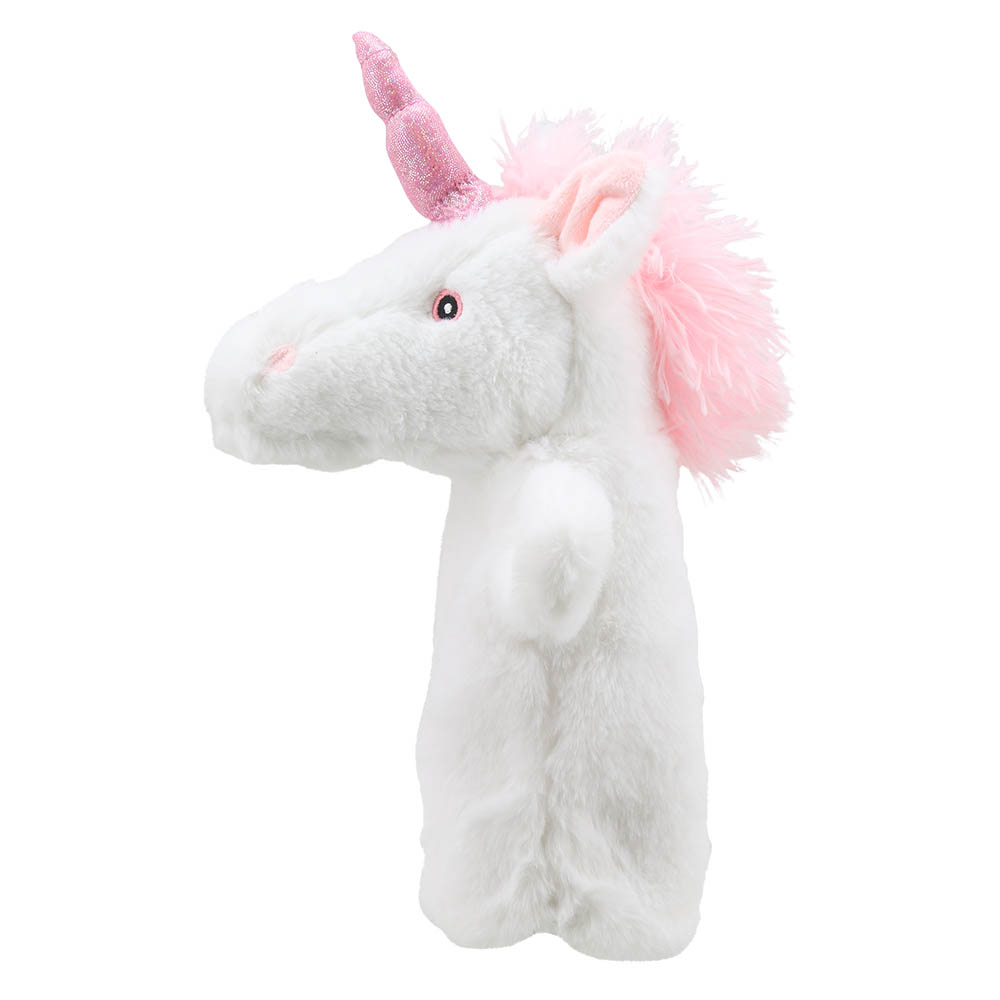 The Puppet Company Handpuppe Einhorn, Rückansicht mit rosa Mähne und Glitzerhorn