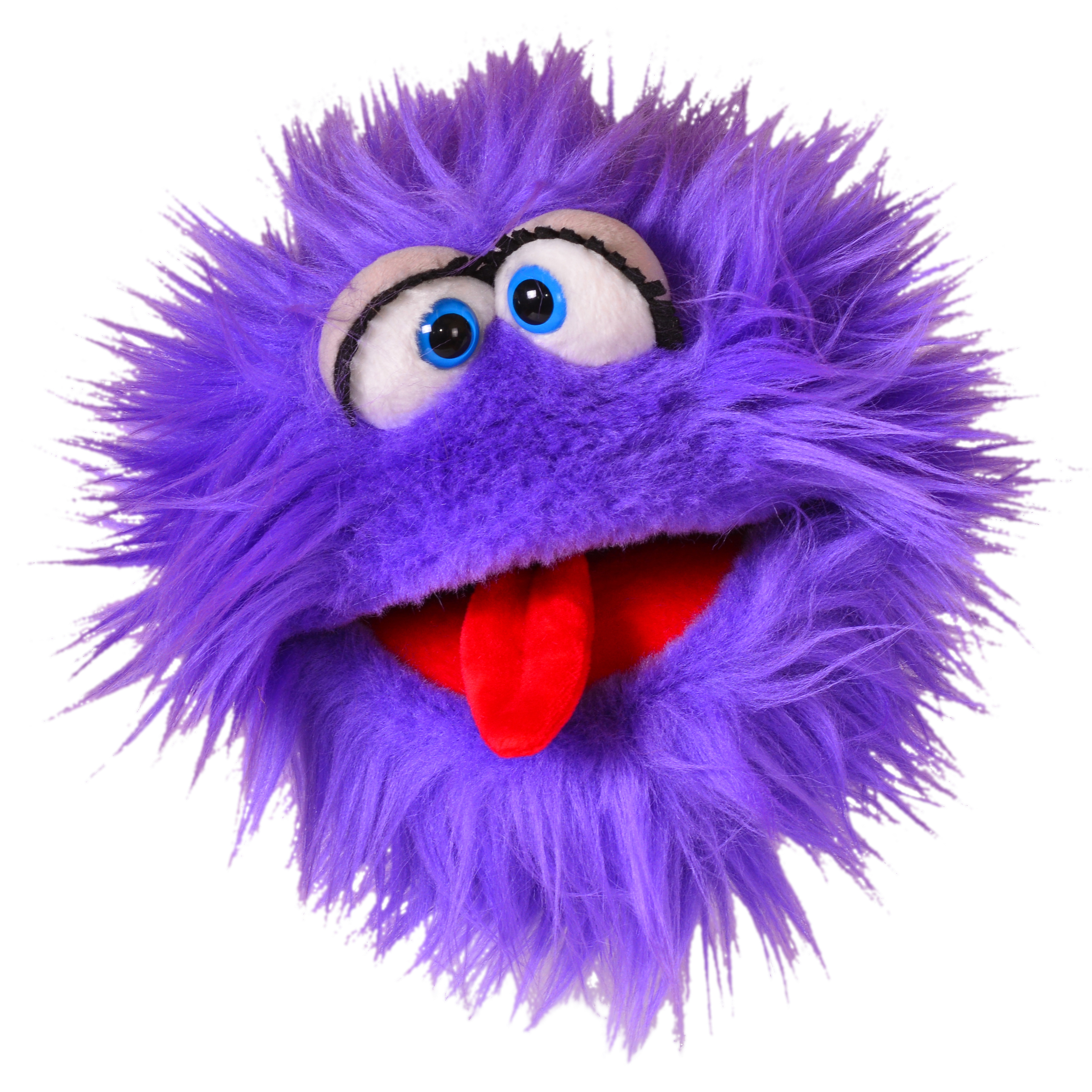 Living Puppets hand puppet Flob in purple: fluffy ball with red tongue sticking out