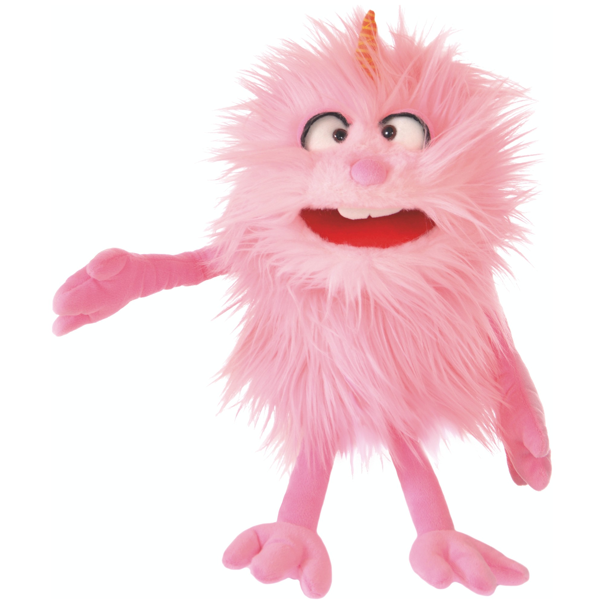 Living Puppets Handpuppe Bonsche aus der Serie Monster to go: rosa Zottelmonster mit Ringelhorn