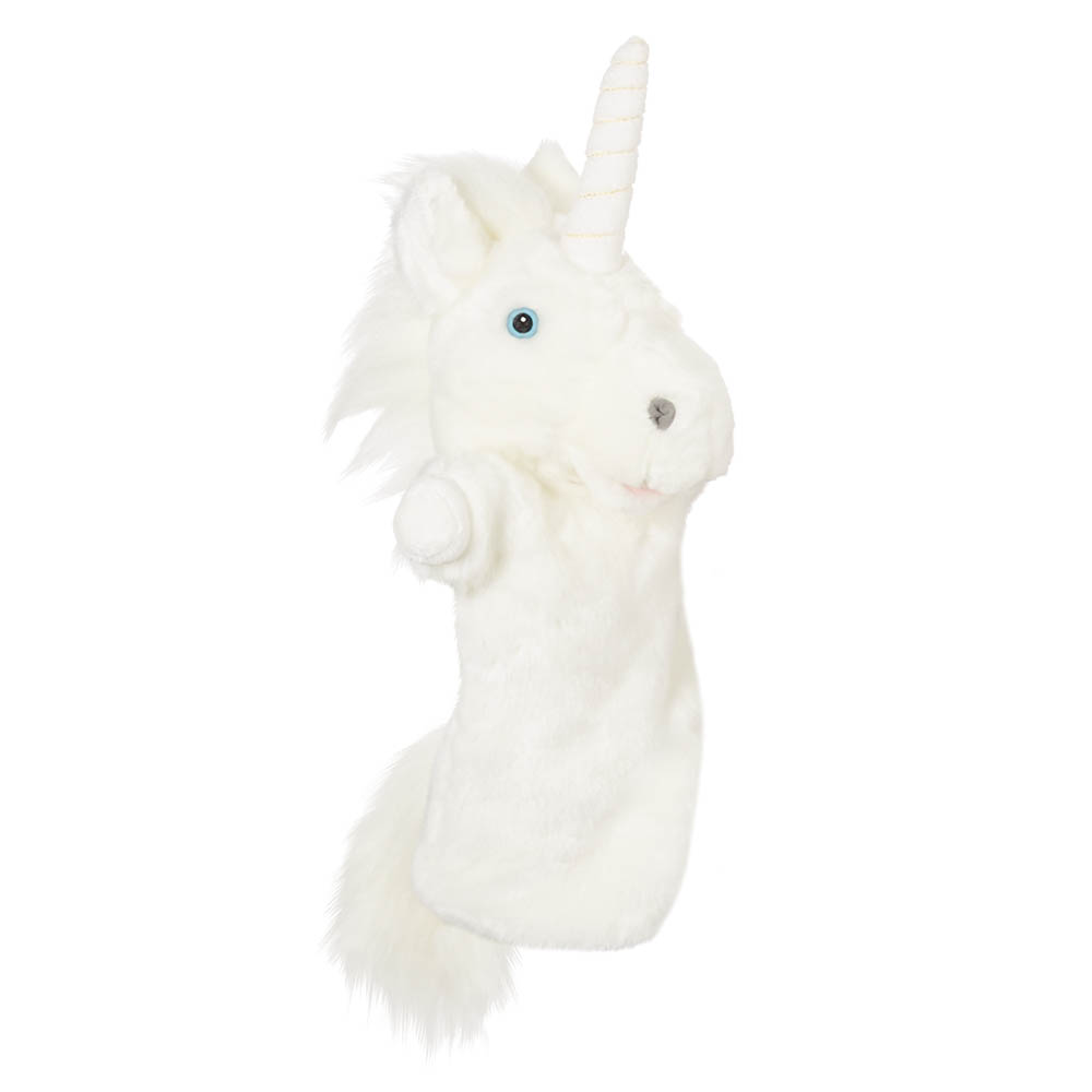 The Puppet Company Baby-Handpuppe Einhorn, weiße Handpuppe mit goldenem Horn, Seitenansicht