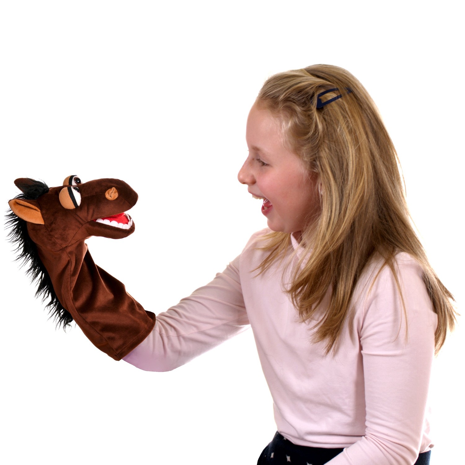Living Puppets Strumpfhandpuppe Pferd Fred-Jonatan - Quasselwurm Familie - im Spiel mit einem Kind