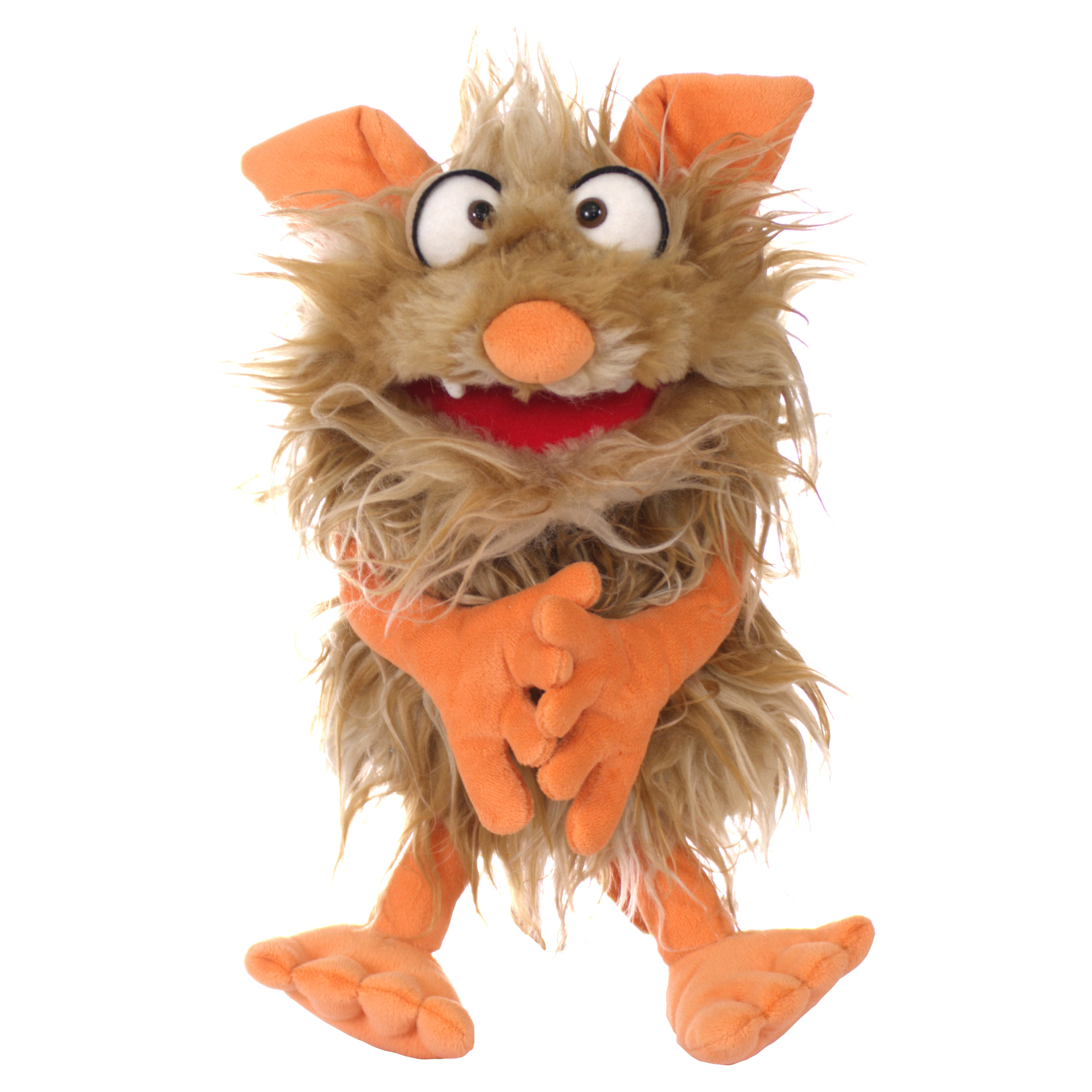 Living Puppets hand puppet Flausi from the Monster to go series: beige shaggy monster with orange ears and hands