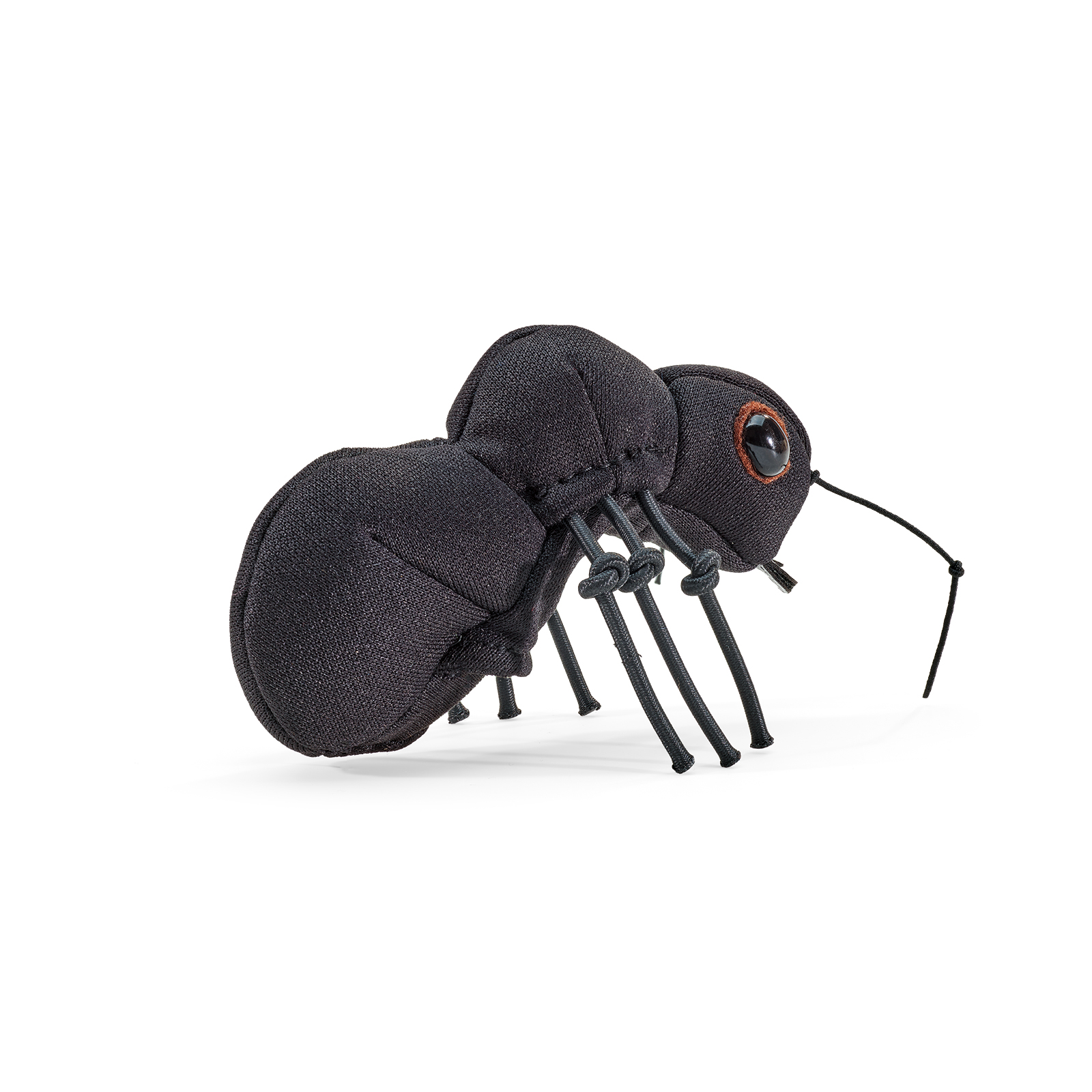 Folkmanis Fingerpuppe mini Ameise in Schwarz mit sechs Beinchen, Kunststoffauge und Fühlern, Seitenansicht