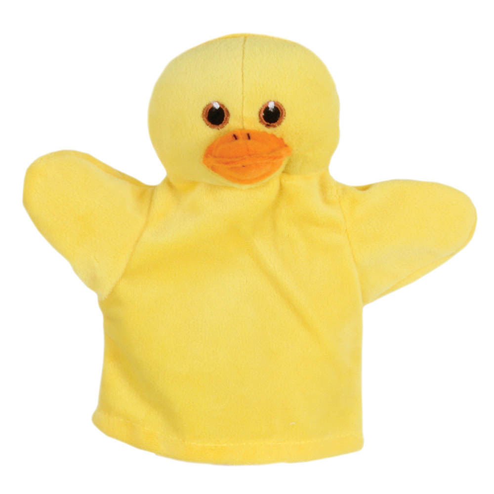 The Puppet Company baby hand puppet duck, yellow puppet with an orange beak