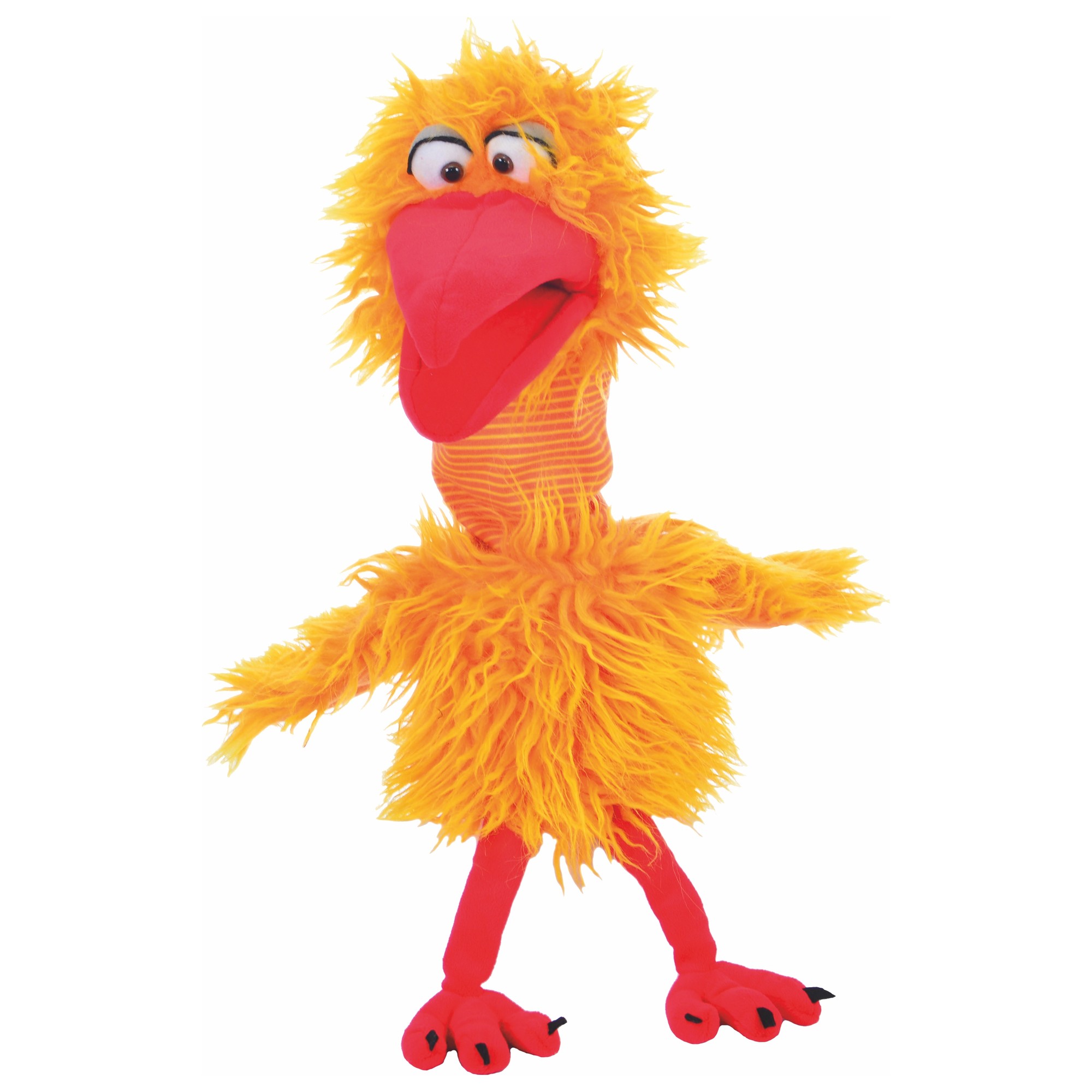 Living Puppets Handpuppe Karl H. Kauderwelsch, gelb-oranger Vogel mit großem rotem Schnabel, geringeltem Hals und roten Füßen