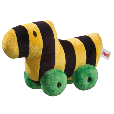 Heunec plush figure Tigerente, yellow and black striped plush character with green webbed feet