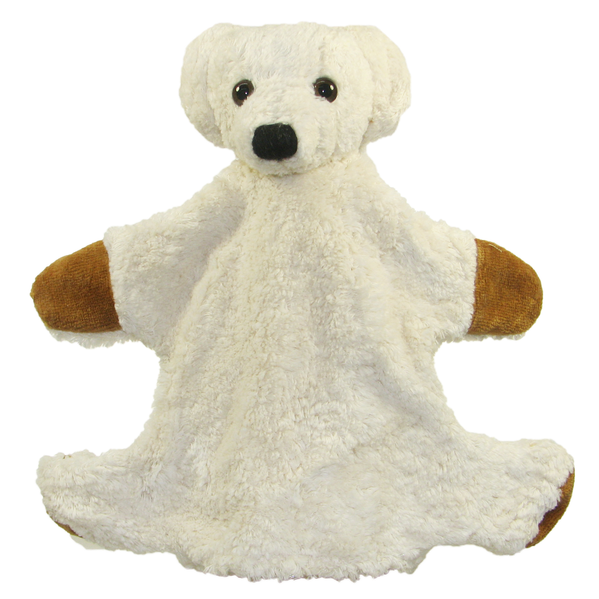 Kallisto hand puppet bear white, front view with brown paws and white fur
