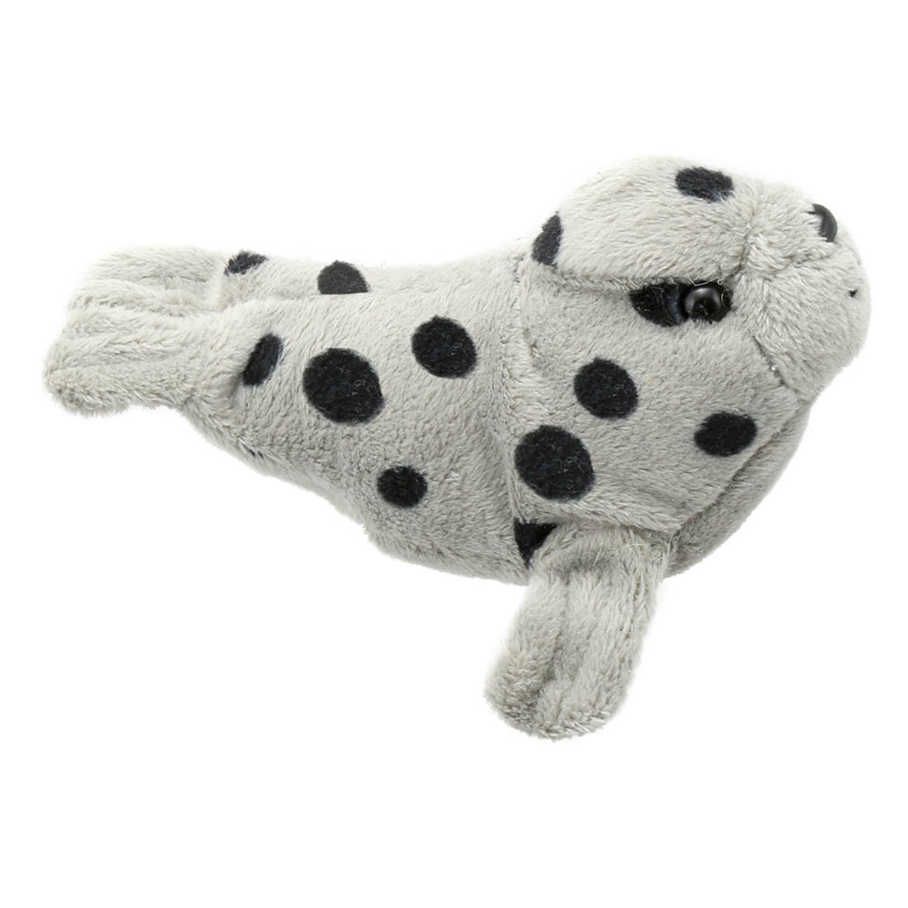 The Puppet Company Fingerpuppe Kegelrobbe, graue gepunktete Fingerpuppe mit Flossen