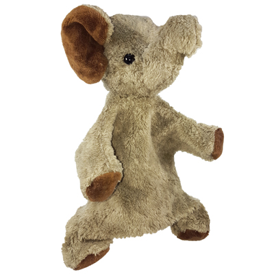 Kallisto hand puppet elephant grey, front view with brown ears and brown paws