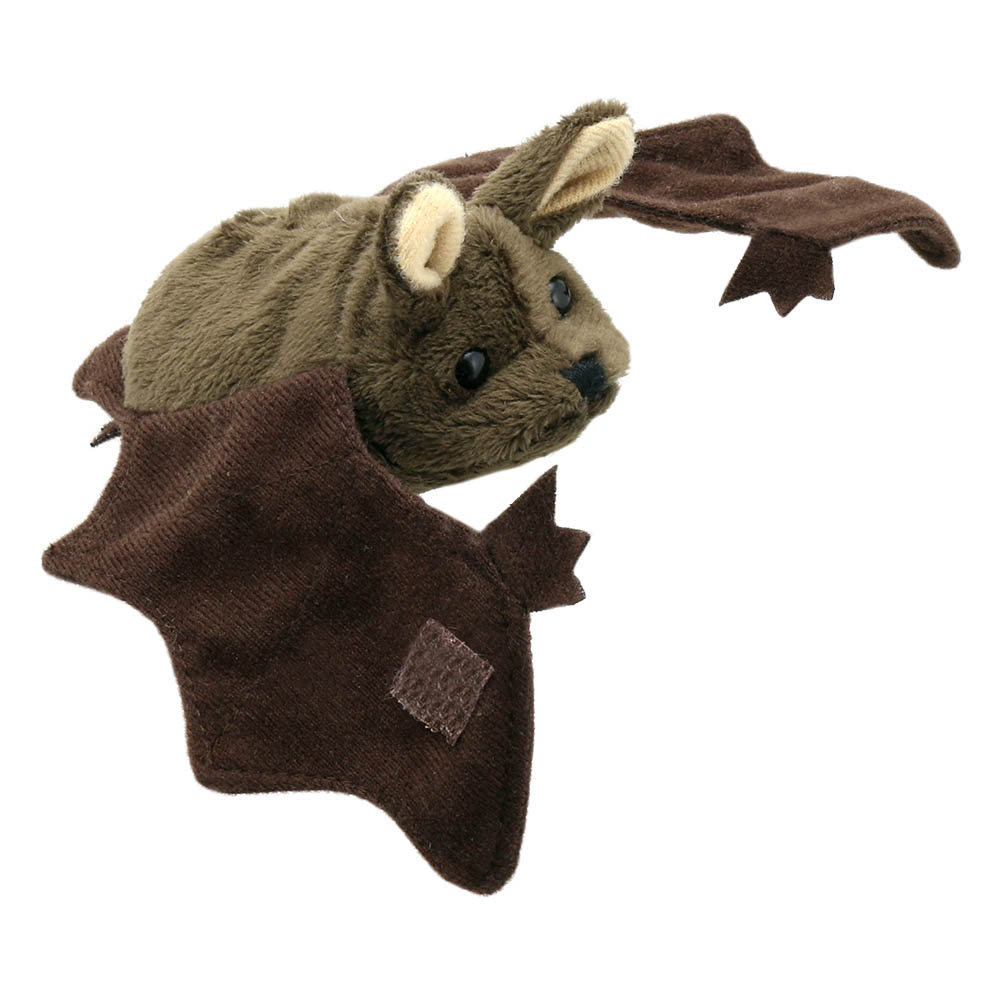 The Puppet Company Fingerpuppe Braune Fledermaus, braune Fingerpuppe mit ausgebreiteten Flügeln