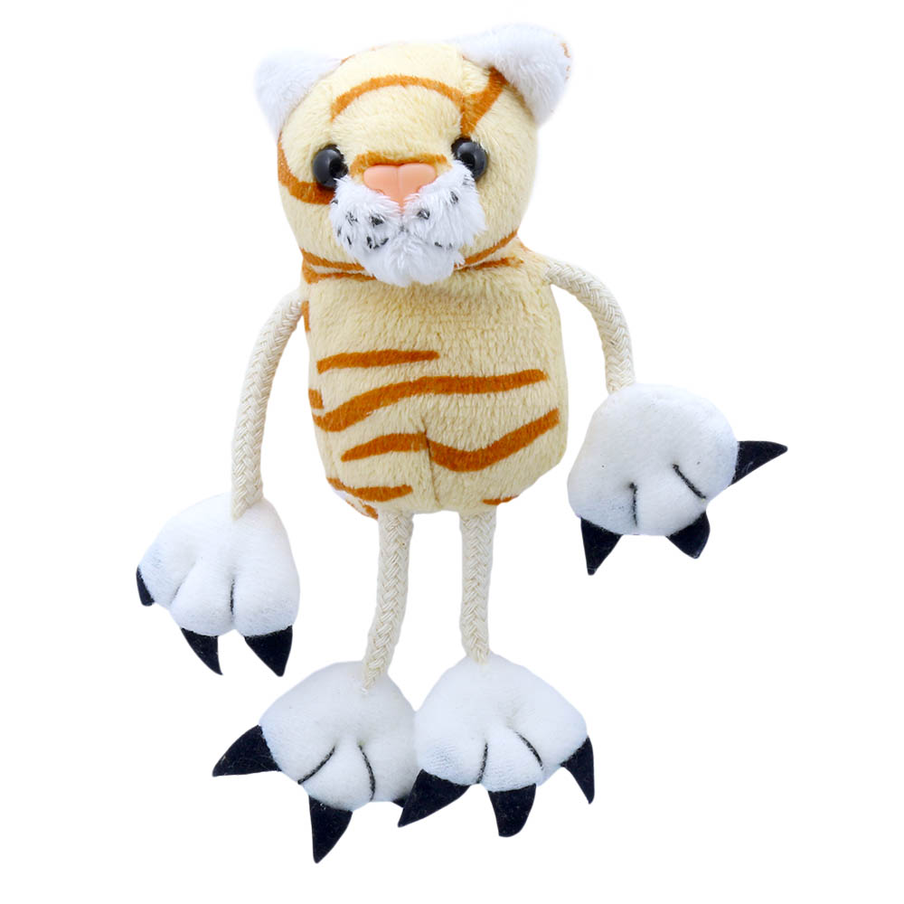 The Puppet Company Fingerpuppe Katze, rotbraun gestreifte Puppe mit weißen Pfoten und langen Beinen