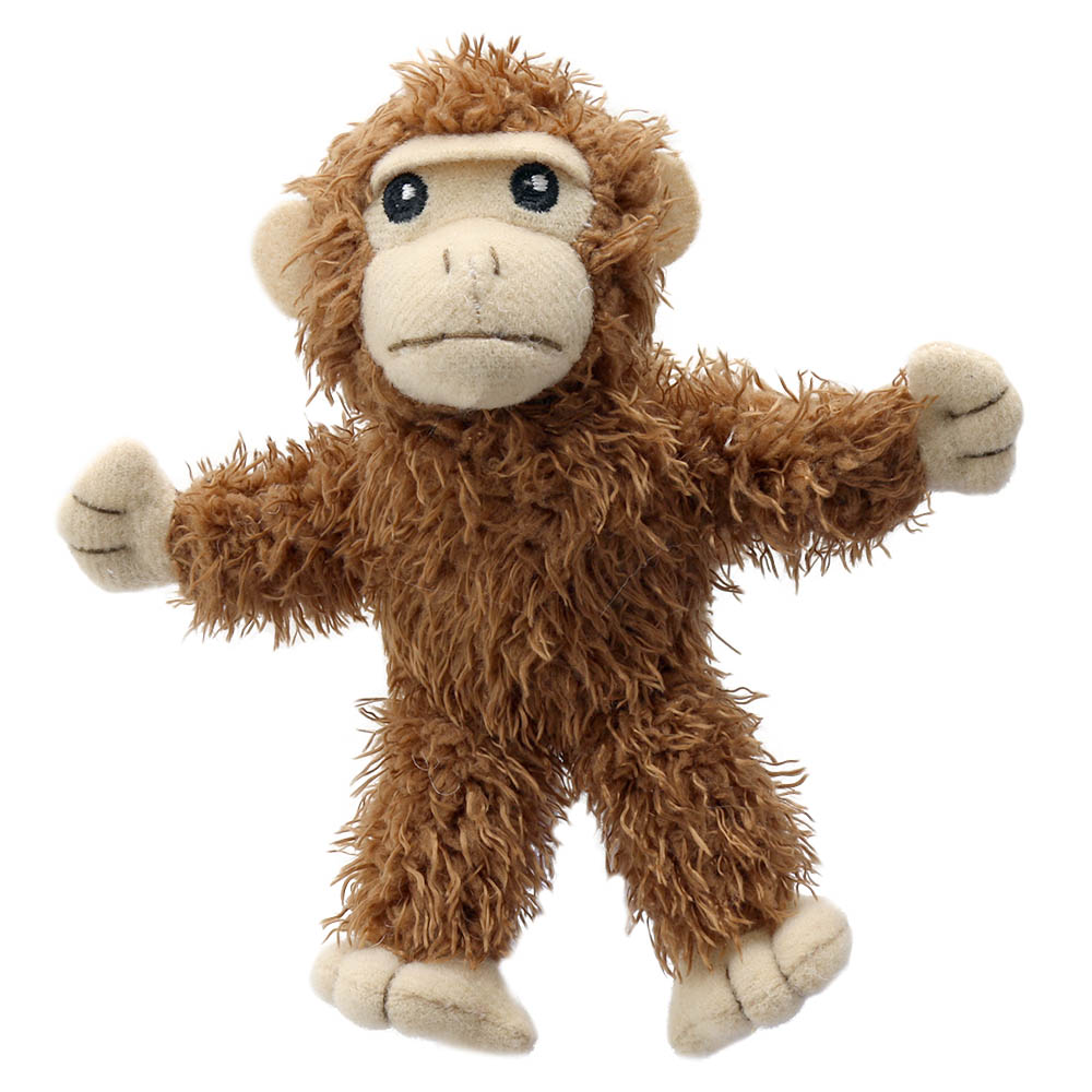 The Puppet Company Fingerpuppe Affe, braune zottelige Fingerpuppe mit ausgebreiteten Armen