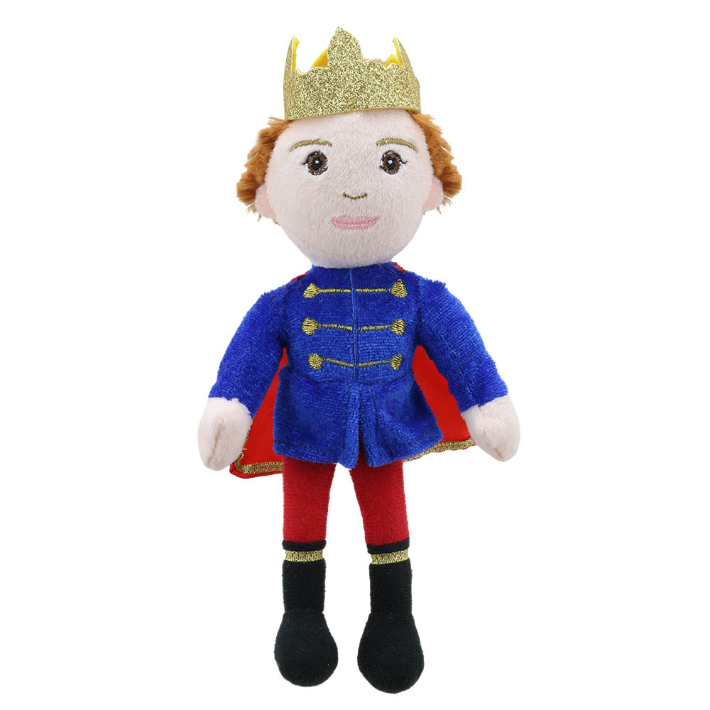 The Puppet Company Fingerpuppe Prinz, Puppe mit goldener Krone, blauem Waffenrock und rotem Umhang