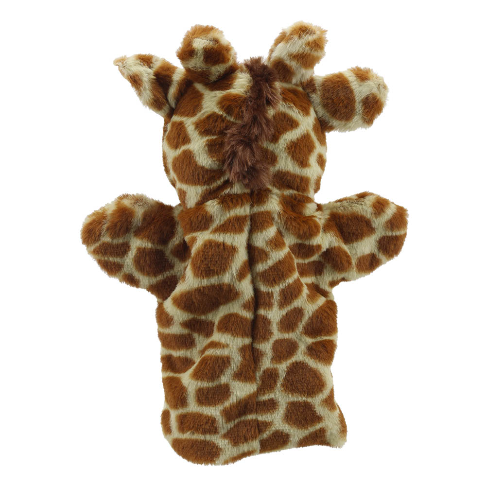 The Puppet Company baby hand puppet giraffe, back view with brown and beige spotted ears