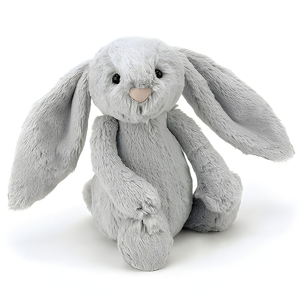 Jellycat Kuscheltier Bashful Bunny Silver Little, silbergraues Hasen-Plüschtier mit langen Schlappohren und rosa Näschen