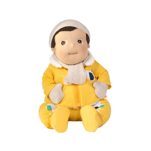 Rubens Barn Baby-Puppe im gelben Outdoor-Set mit Strickmütze, Schal und Handschuhen