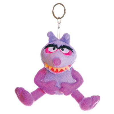 Living Puppets Schlüsselanhänger Purzel aus Wiwaldi & Co., kleines lila Monster mit pinken Augen und gezacktem Grinsen