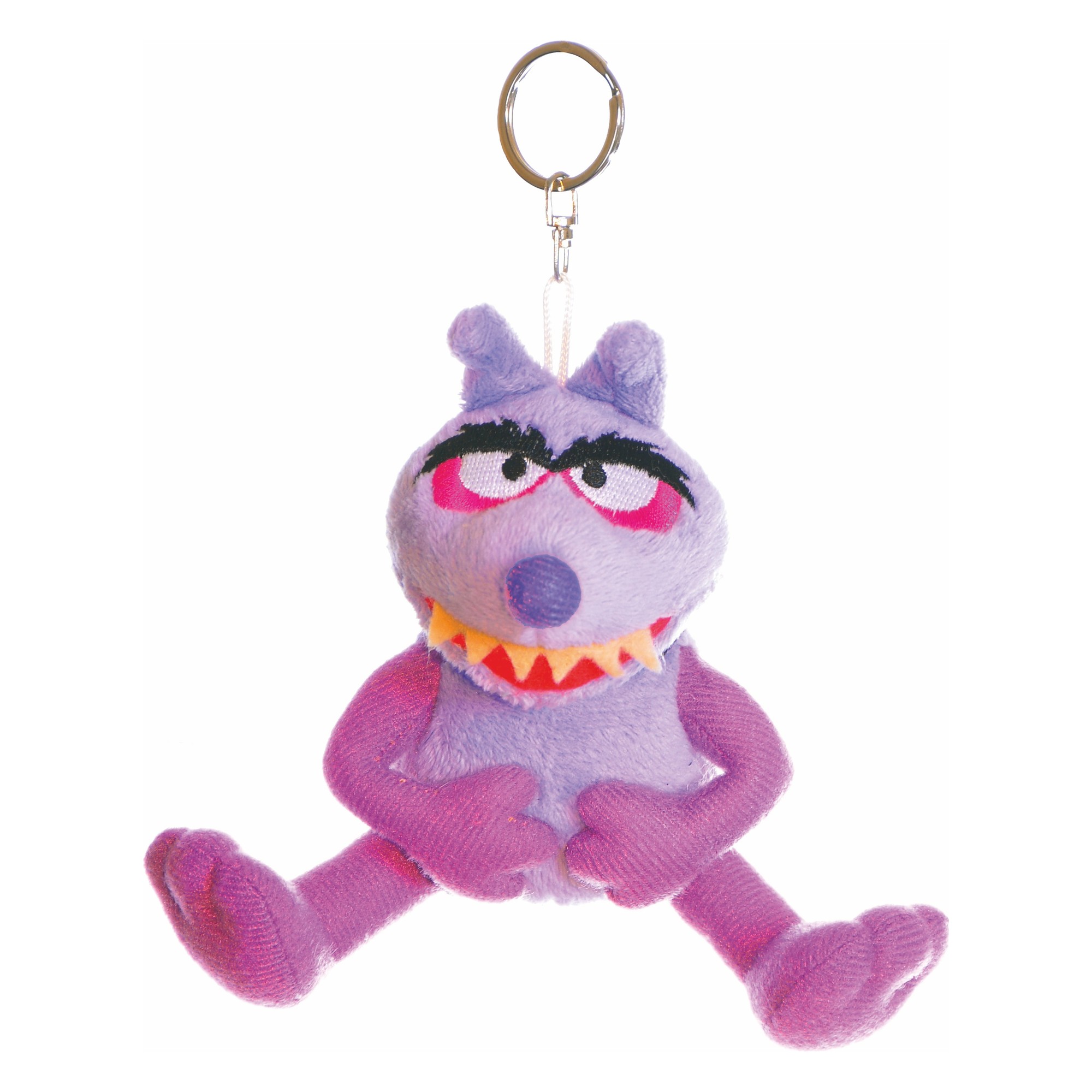 Living Puppets Schlüsselanhänger Purzel aus Wiwaldi & Co., kleines lila Monster mit pinken Augen und gezacktem Grinsen
