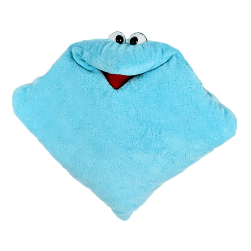 Living Puppets dream cuddle cushion in light blue, plush cushion with a face and an open red mouth
