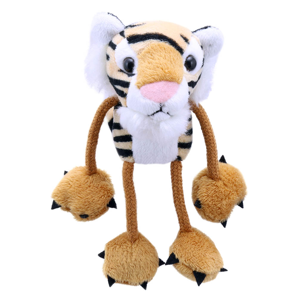 The Puppet Company Fingerpuppe Tiger, orange-weiße gestreifte Puppe mit langen Stoffbeinen