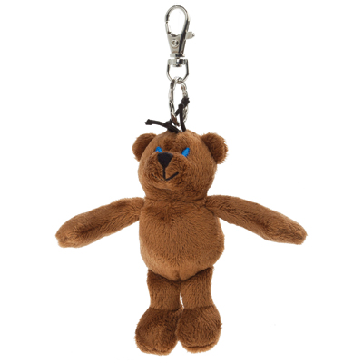 Heunec keyring Little Bear, small brown plush bear with blue eyes and carabiner clip