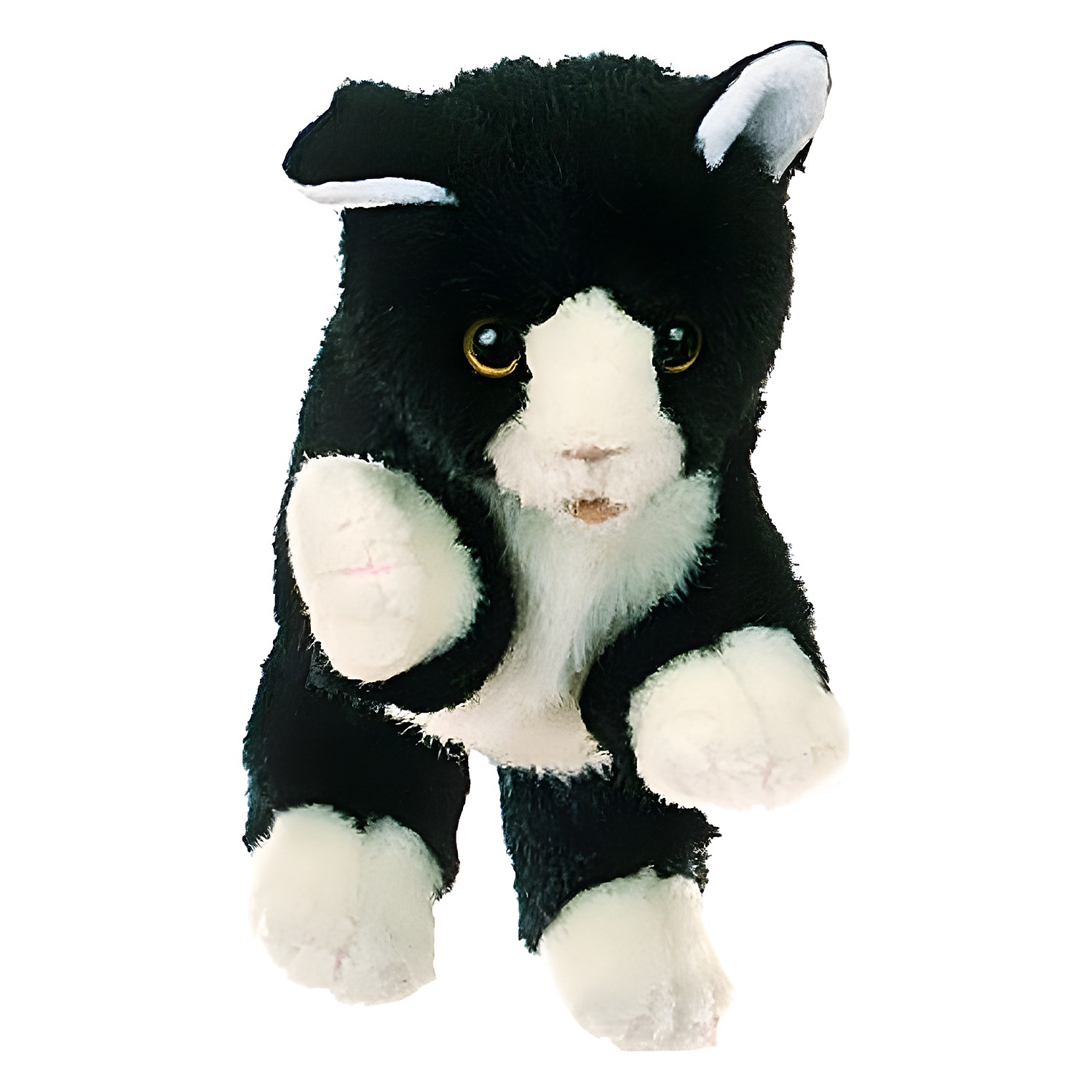 Living Puppets Handpuppe schwarz-weiße Katze mit weißer Schnauze, weißen Pfoten und bernsteinfarbenen Augen, Frontansicht