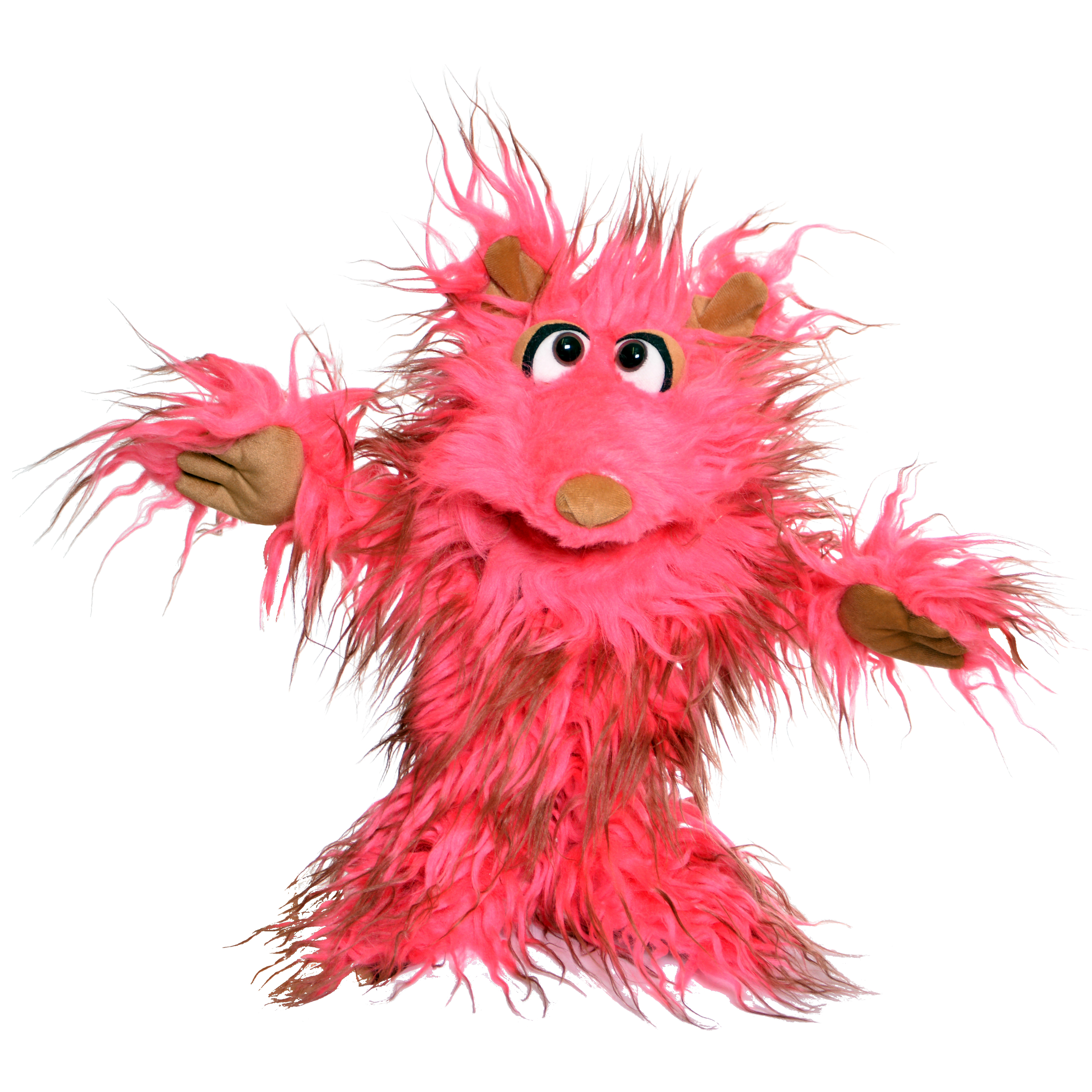 Living Puppets hand puppet Klaus & Trude from the Monster to go series, pink shaggy monster with brown ears and outstretched arms