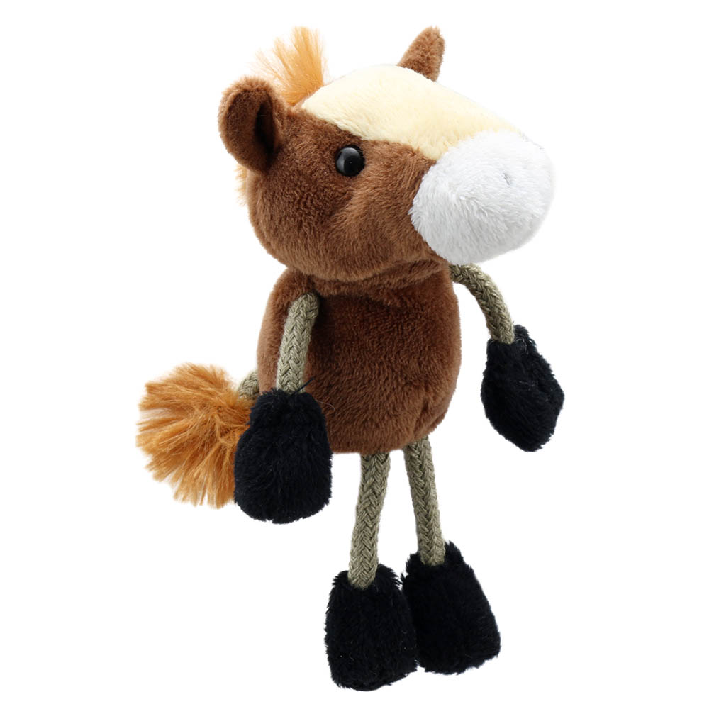 The Puppet Company Fingerpuppe Pferd, braunes Pony mit heller Blesse, Mähne und langen Stoffbeinen