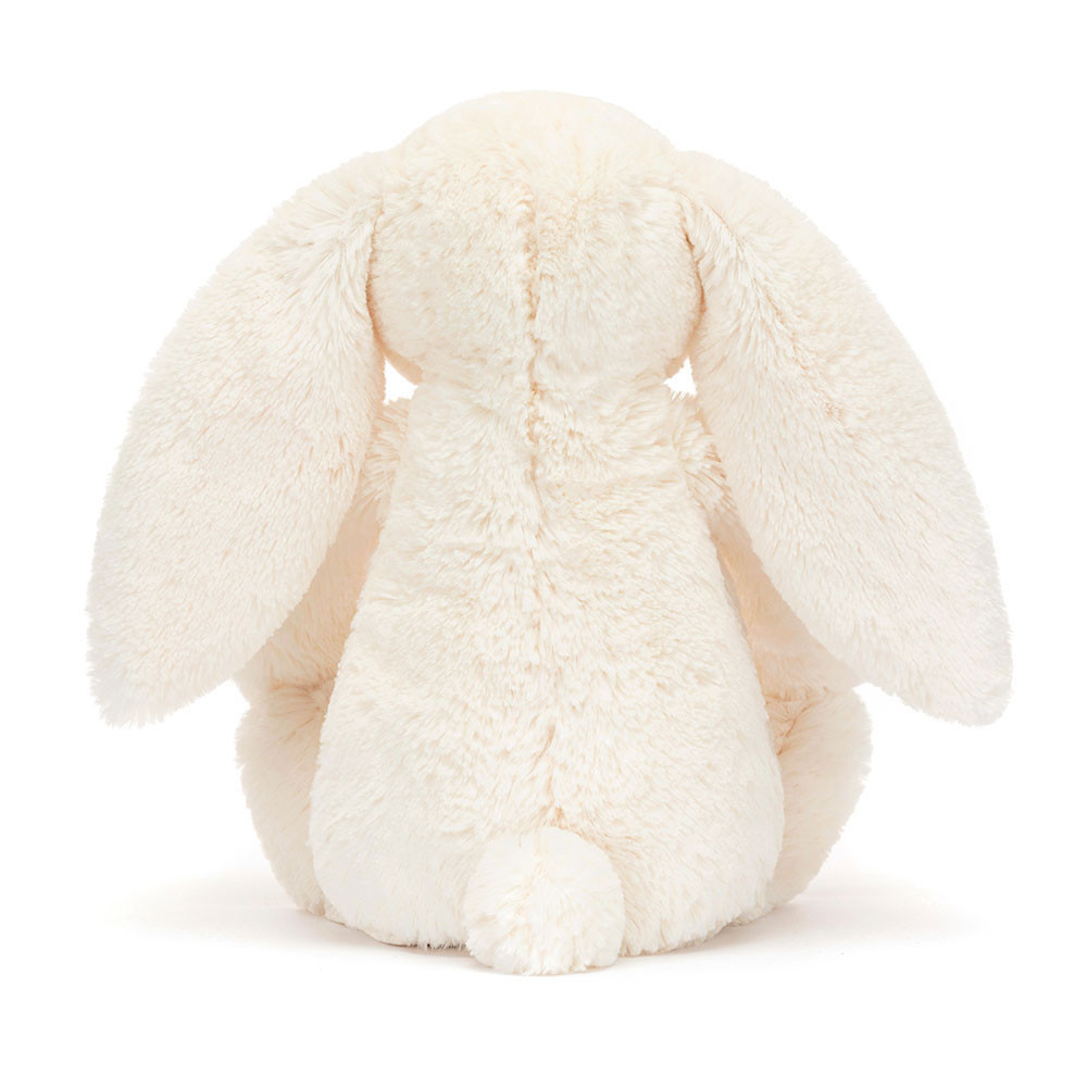 Jellycat plush toy Blossom Bunny Berry Cream, cream-coloured rabbit plush toy, back view with long floppy ears