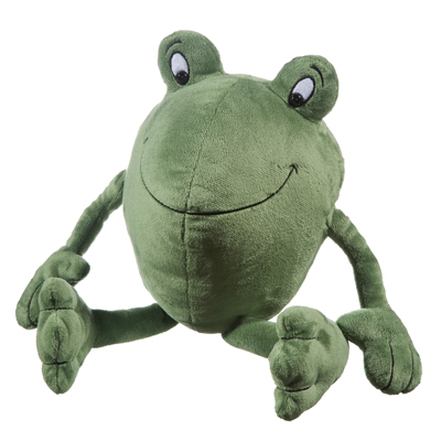 Heunec plush figure Guenter the frog, green plush frog with an egg-shaped body and large round eyes, seated