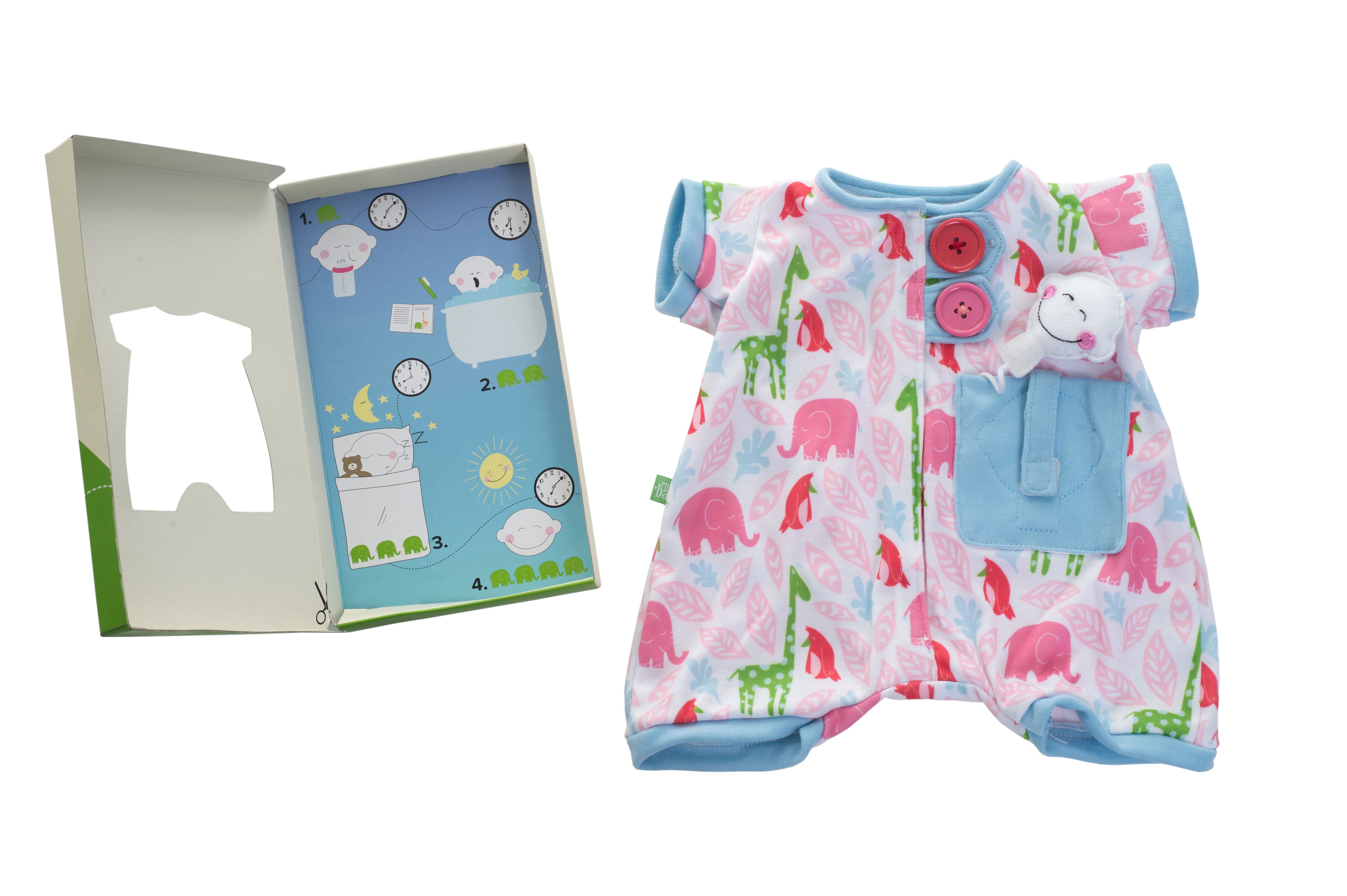 Pocket-Friends-Schlafanzug in Pink von Rubens Barn mit Taschentierchen neben der Geschenkbox