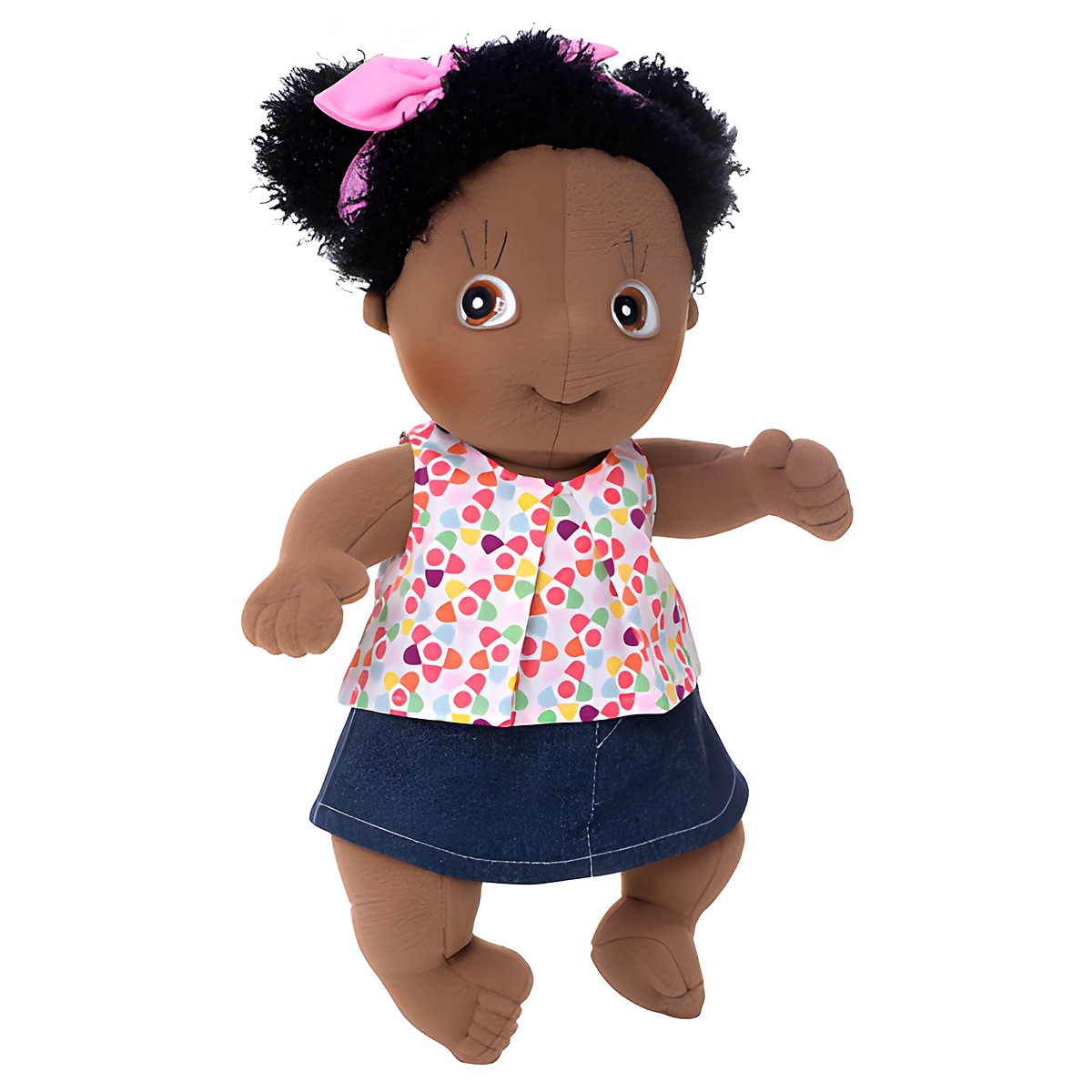 Rubens Cutie doll in the colourful summer outfit with denim skirt and pink bow