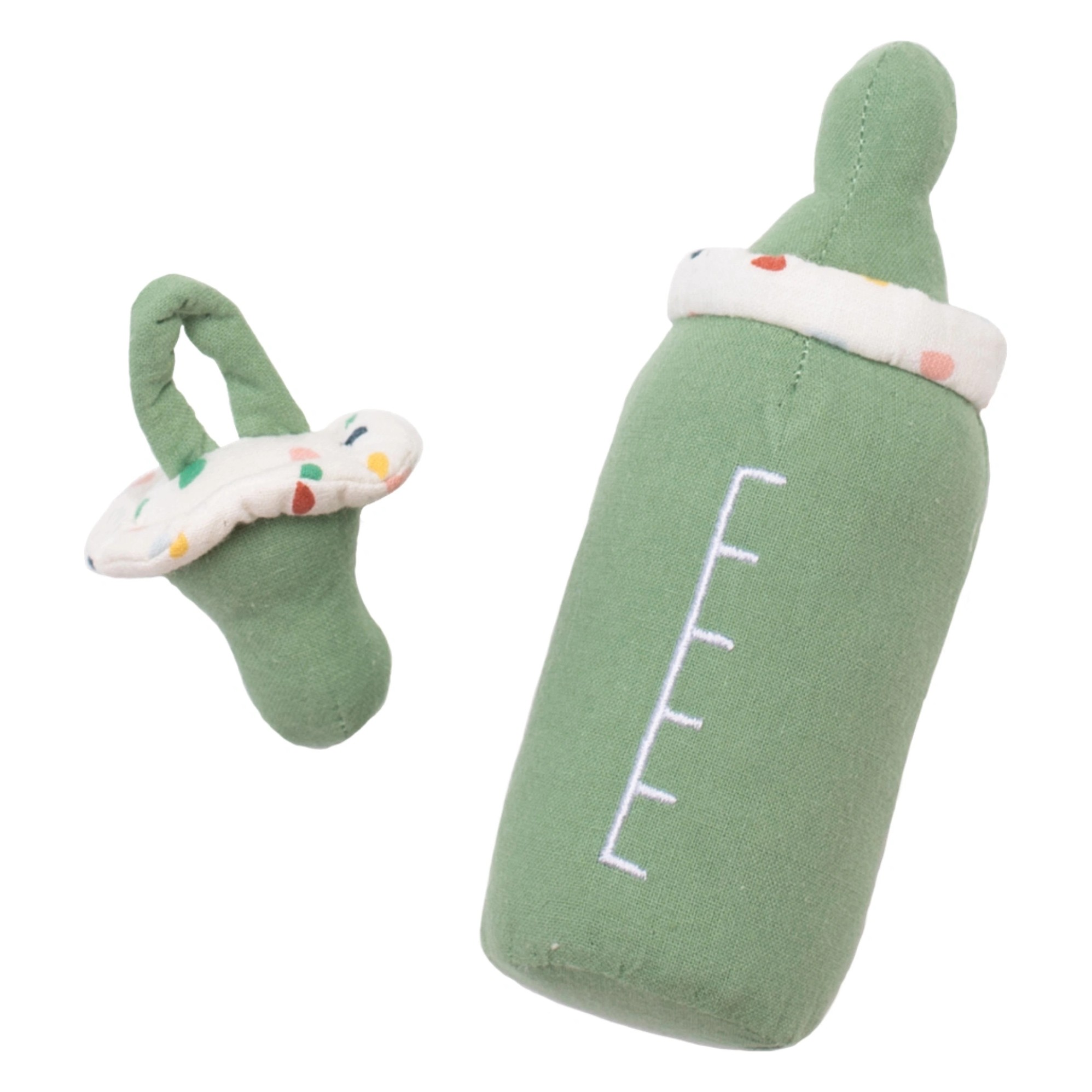 Flasche und Schnuller in Grün von Rubens Barn für Baby-Puppen, aus weichem Stoff