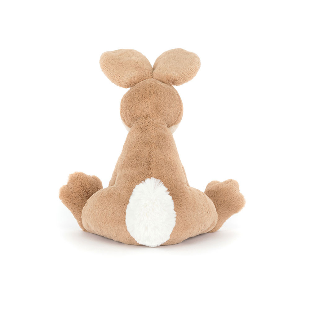 Jellycat plush toy hare Horticus Hare, back view with a white tail and long ears