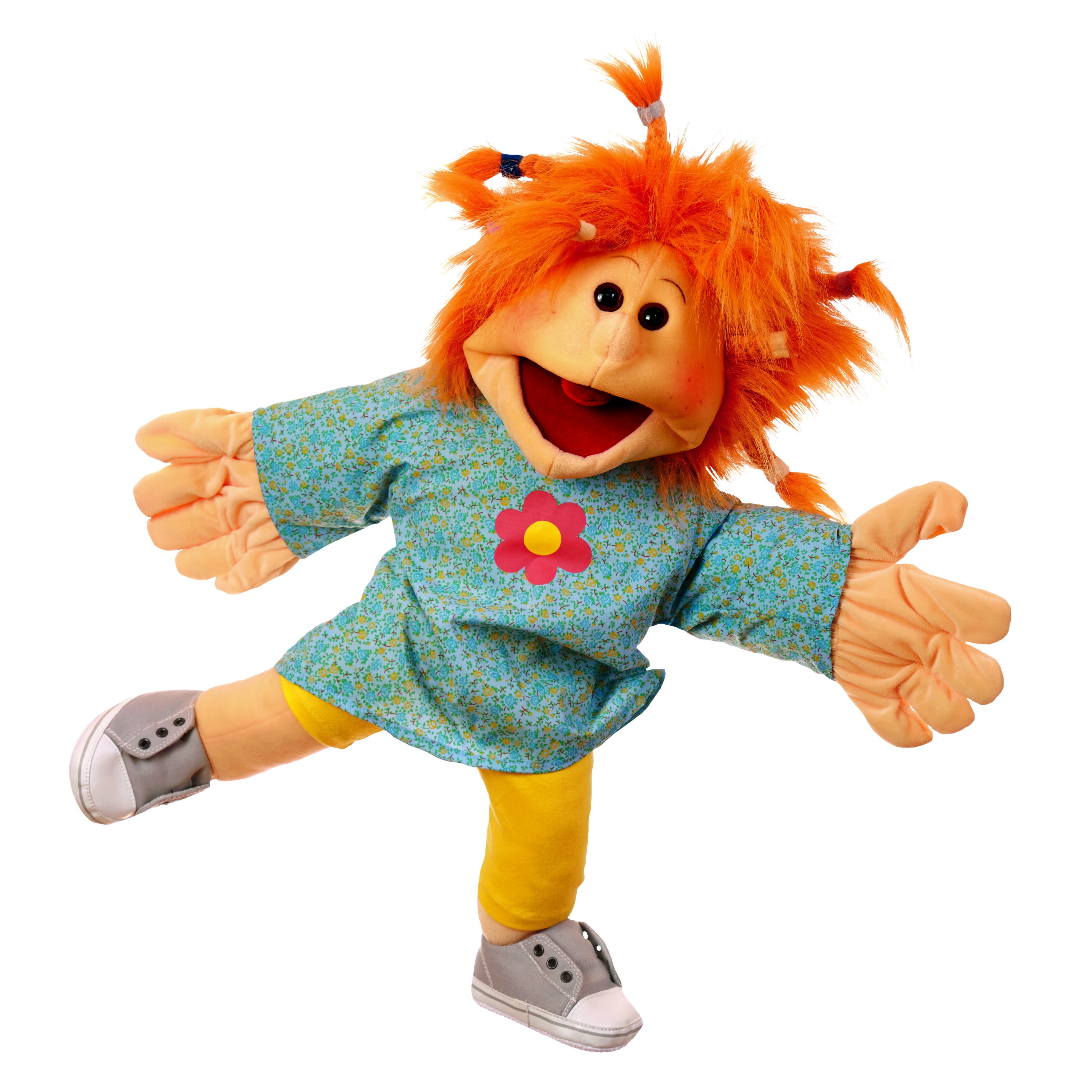 Living Puppets hand puppet Hanna with orange hair, floral shirt and yellow leggings